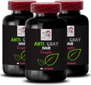Anti šedivé vlasy vitamíny - ANTI GRAY VLASY COMPLEX - Farba prebudenie, Šedivé vlasy doplnok, Prírodné šedivé starostlivosť, vibrujúce vlasy, žiara vlasov, Farba vitalita, Šedivé vlasy 3 Fľaše 180 Kapsule