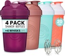 GOMOYO 4-Pack - 20 Ounce Shaker fľaša, Protein Shaker Wire Whisk x4, hromadný proteínový nápoj a predpracovné trepačky, umývačka riadu Trezor a BPA zadarmo