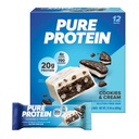Čisté proteínové tyčinky, vysoký proteín, výživné nánosy na podporu energie, nízky cukor, bezlepok, Cookies and Cream, 1.76oz, 12 balení