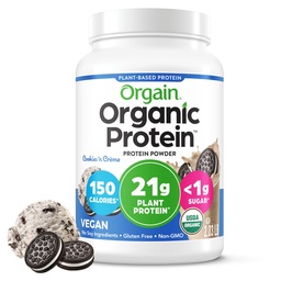 Orgain Organic Vegan Protein Powder, Cookies & Cream - 21g Plant Based Protein, 7g Prebiotic Fiber, Low Net Carb, Žiadne zložky laktózy, Žiadny pridaný cukor, Non-GMO, Pre Shakes & Smoothies, 2.03 lb