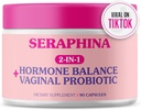 Serafina Vaginálne probiotiká 2-in-1 pre ženy + Hormone Balance - 90 kapsúl Kompletná starostlivosť o Feminine, PMS a močové Tract Health, Prebiotic Blend, 10 miliárd CFU, 6 kmeňov (90 kusov)
