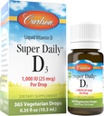 Carlson - Super Daily D3, vitamín D kvapky, 1 000 IU (25 μg) na kvapku, 1-ročná zásoba, vitamín D3 kvapaliny, srdce a imunitné zdravie, vegetariánske, tekuté vitamín D3 kvapky, bez príchute, 365 kvapky