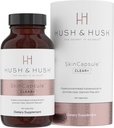 Hush & Hush SkinCapsuleTM Clear+, Skin Care Supplement, Vegan, Akné Liečba tváre, Čisté Nutraceuticals Doplnky, ktoré obsahuje vitamín A, kurkuma, púpava koreňov, zinok - 60 kapsúl