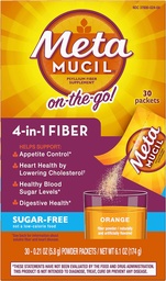 Metamucil Fiber 4-in-1 Psyllium Fiber Supplement Supplement Supplement Sugar-free prášok Jedno-Serve pakety Orange Ochutený nápoj 2 Boxy 30 paketov (Staré)