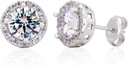 Sterling Strieborné ručne vyrábané Zircon Gemstone Halo 9mm Stud Náušnice