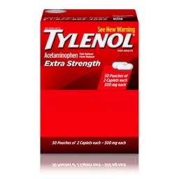 Tylenol Extra sila Acetaminofén Caplets, 500 mg, úľava od bolesti a horúčka Redukcia bolesti hlavy, bolesť chrbta, bolesť zubov, mentálne kŕče a bolesť, cestovanie-priateľské balenie, 2-caplet Pouchy, 50 Počet