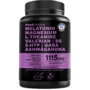12-in-1 Melatonínové spánkové kapsule - prírodné pomôcky na spánok pre dospelých s melatonínom 5 mg a horčíkom glycinátom 500 mg, pomoc pri spánku s Ashwagandhou, L Theanine, Valerian Root, GABA, 5-HTP (90ct, balenie 1)