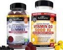 BioSchwartz Elderberry Gummy so zinkom a vitamínom C pre dospelých Imunitná podpora (1 mesiac dodávky) Plus vysoká sila vitamín D3 5000 IU 125 μg (1 rok dodávky)