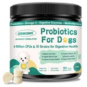 Probiotiká pre psy Tráviace zdravie, psie probiotiká a tráviace enzýmy, prebiotiká, Omega-3 & 6 a vitamín pre psy, 6 miliárd JTK pre zdravie a imunitnú podporu Gut, 120 žuvov