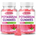 2 balenia Draslík Gumies, Chlorid draselný 1000 mg pre dospelých, bezcukrové doplnky k draslíka Gummy Podpora Elektrolytová rovnováha a nohy Kŕče pre ženy a mužov, malinová chuť, 120 Počet