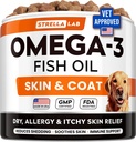 StrellaLab Omega 3 pre psy - (180Ct) Rybí olej Ošetrenia - Alergia a svrbenie Relief Skin & Coat Supplement - Suchá svrbiaca koža, Anti Shedding & Hot Spots Liečba - Pet Salmon Oil Chews - Chicken Flavor