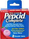 Pepcid Kompletná kyselina Redukcia + antacidum na reflux kyseliny, 10 mg famotidínu, 800 mg uhličitanu vápenatého a 165 mg hydroxidu horečnatého na tabletu na pálenie záhy