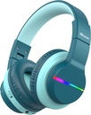 iClever BTH12 Deti Bluetooth slúchadlá,farebné LED svetlá Bezdrôtové deti slúchadlá,74/85dBA Bezpečný zväzok,85H Playtime,Bluetooth 5.2,Over Ear Headphones Vstavaný Mic pre iPad/Tablet/Airplane,Green