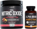 ONNIT Nootropic + Preworkout Stack - Alpha Brain (90ct) + Celkový oxid dusnatý (Harvest Fruit)