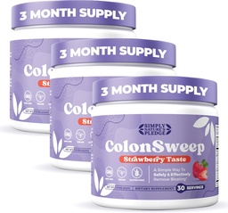 ColonSweep - Jahodové Ochutené probiotické Psyllium Husk Powder Colon Cleanser,7.8 oz. Fiber Supplement Support for Gut Health - Cleanse for Bloating Relief & Detox- 30 Servings (Pack of 3)