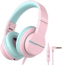 iClever HS19 Deti Slúchadlá s mikrofónom pre školu, Safe Volume Limited, Over-Ear Girls Boys Slúchadlá pre deti so Shareportom, Foldable Wired pre iPad/Travel (Pink)