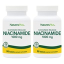 Natures Plus Niacínamid 1000 mg - 90 tabliet s udržateľným uvoľňovaním, balenie po 2 - Podpory Immune & Skin Health, Energy Production & Brain Function - Vegetarián, Gluten Free - 180 Celkové služby
