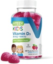 Viteey Vitamín D3 Deti Gummies 25mcg 1000 IU - Bone Health, Immune Health, Joint Muscle Support - Vegetariánska, Želatína bez lepidla, bez GMO - Chutné Chewable Berry Ochutené
