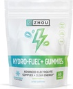 Zhou Nutrition Hydro Fuel+ Gumičky - Elektrolytové Gummy pre hydratáciu, Pokročilé žuvačky s elektrolytovým komplexom a 75 mg kofeínu pre čistú energiu, Hydratačné doplnky - 60 Veganské žuvy