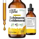 Wild & Organic Echinacea Goldenseal Tinture - Immune Support Drops with Echinacea and Goldenseal Root Extract - Vegan, Cukor a bez alkoholu Liquid Supplement - 4 fl oz