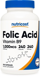 Nutricost kyselina listová (vitamín B9) 1000 μg, 240 kapsúl