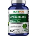 NusaPure Ginkgo Biloba 50:1 Extract, 250 mg Equivalent to 12 500 mg per Veggie Caps 200 Kapsule (Vegetarian, Non-GMO, Vegan) Bioperine