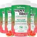 Bellway Super Fiber Powder + Kolagén (4 balenia), Psyllium Husk bez cukru prášok s kolagénom Peptidy a kyselina hyalurónová pre zdravie Gut, zdravá koža, nechty, kosti a kĺby, Watermelon (42.4 oz)
