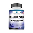 Melatonín 25 mg na jednu tabletu, 120 žuvacia tableta s L-theanínom a vitamínom B-6, podporuje zdravý spánkový cyklus, podporuje pokojný a pokojný spánok, Vegan, NON GMO, Made In USA