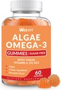 Sugar Free Omega 3 Gummies, Algae Omega 3 Supplement for Adults, Omega 3 DHA 240mg, EPA 110mg w/ Vitamin B12,CoQ10