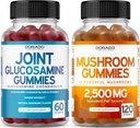 Glukozamín Chondroitín (60 gróf) Spoločné doplnky pre mužov a ženy - Delicious Malinová príchuť a Huba 10 v 1 Zmes (120 Gummy) Focus & Brain Mushroom Supplement - Vegan & USA Made