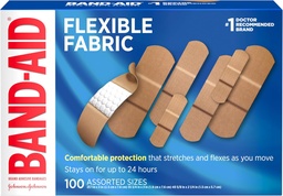 Band-Aid značky Flexibilné tkaniny adhezívne pásy pre starostlivosť o rany a prvej pomoci, rozmanité veľkosti, 100 ct