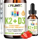 Vitamín D3 K2 kvapky pre deti - Omega 3, vitamín E, vápnik, horčík a zinok pre lepšiu absorpciu - Tekuté MK7 1000 IU D3 pre zdravé kosti, zuby a srdce - non-GMO, 2 Fl Oz