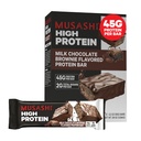 MUSASHI High Protein Bar, 45g Protein, 2g Total Sugars, Milk Chocolate Brownie, Post Workout a Protein Snack On The Go, 12 Balenie po 3,2oz (90g) Bars