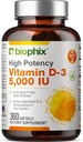 biofilx vitamín D-3 5000 IU 360 softgelov - vysoká potencia v extra panenský olivový olej bez GMO sóje podporuje silné kosti imunitný zdravie