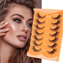 Heasy Fox Eye Lashes, Wispy Falošné riasy D Curl Mink Lashes Fluffy False Lashes Natural Look Cat Eye Lashes Strip Pack 7 párov, Black