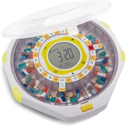 LiveFine Bluetooth Automatic Pill Dispenser, 28-dňová kapacita, zvukové a svetelné výstrahy, Key Lock, LCD a jednoduché nastavenie na LiveFine App pre predpisy, lieky, vitamíny a doplnky - Frosted Lid
