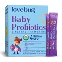 LOVEBUG probiotiká pre deti - Organic Baby Probiotiká 6-12 Mesiace pre detskú imunitnú podporu, plyn, kolík, hnačka a detská zápcha Úľava bez cukru, prášok bez chuti, 30 balení