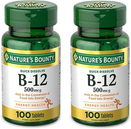 Prírodný bounty vitamín B12, podporuje energetický metabolizmus a nervový systém zdravie, 500 μg, tablety, 100 Ct (balenie 2)