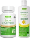 Super B- Complex + Lipozomálny vitamín C 1000 mg & Zinc Vegan Bulle, Metylated Trvalo uvoľňovaný B komplex a vysoká absorpcia Tekutý imunitný podporný komplex, Igennus