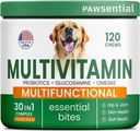 Vitamíny pre psov + glukozamín - chuťové multivitamíny + probiotiká, Omega - Hip & Joint Support, Skin & Coat, Gut Health - Adult & Senior - Large & Small Plemeno - 120 Žuvačky
