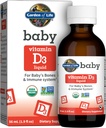 Záhrada života Detský vitamín D3 Tekutý, 600 IU (15 μg) Organický tekutý vitamín D pre dojčatá a batoľatá, Podpora detského kosť a imunitný systém, bezlepok a bez GMO, 56 ml (1,9 fl oz) Tekutý