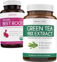 Repa koreňová a zelená extrakt z čaju (1-Month Supply) Detox Power Duo - Organická repa koreň s čiernym korením na absorpciu 1250 mg (60 tabliet) a extrakt zo zeleného čaju 98% s EGCG 1000 mg na porciu (60 caps)