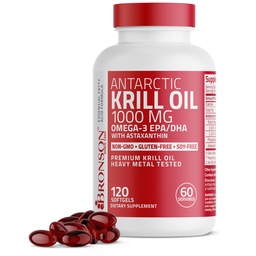 Bronson Antarktída Krill Oil 1000 mg s Omega-3s EPA, DHA, Astaxantín a fosfolipidy 120 Softgels