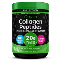 Orgain Hydrolyzed Collagen Peptides Powder Pre ženy a mužov, 20g Grass Fed Collagen, Neochutené - vlasy, koža, nechty, & Joint Suplement, Paleo & Keto, non-GMO, Typ I a III, 1lb