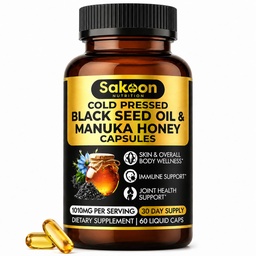 Čierny olej kapsuly - s Novým Zélandom Manuka med, studené lisované turecké Nigella Sativa olej, 2% Thymochinón, Immune & Tráviaca podpora, Made in USA, 60 Gróf, 1010mg na porciu