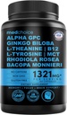 12-in-1 Noottropic Ginkgo Biloba pre podporu mozgu, pamäť a zameranie - B12, Alpha GPC, L Theanine a Choline doplnky s Bioperine Non kofeínu 1321mg (60ct)