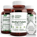 Natural Nutra Active Methyl Folate Supplement with Quatre folic, Podpora zdravia srdca a tela, pomáha zdravie mozgu, zlepšiť pozitívne vibrácie, pomôcť znížiť kostnej Tired, B9, 90 Vegan tablety (Stock of 2)
