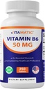 Vitamatický vitamín B6 (Pyridoxín HCI), 50 mg 250 vegetariánskych tabliet - podporuje výrobu energie, zlepšuje metabolizmus a podporu imunitného zdravia