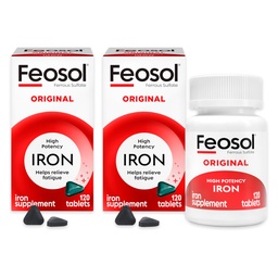 Feosol Original Iron Supplement Tablety, Neheme 325mg Ferrous Sulfate (65mg Elemental Iron) per Pill, 1 per day, 4 Month Supply, for Energy and Immune System Support (120 ct Pack of 2)
