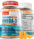 Vegan Omega-3 Gummies 1280mg + COQ10 + vitamín D3 K2 (MK7), Omega 3 Fish Oil Alternatíva pre dospelých w/EPA 600mg DHA 400mg & MCT Olej, žiadna ryba chuť z morských rias, pre mozog, oči, imunita, 1 balenie